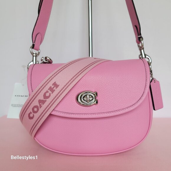 COACH Willow Saddle Pebbled Leather Saddle Crossbody Bag- Vivid Pink⭐ - Picture 1 of 16